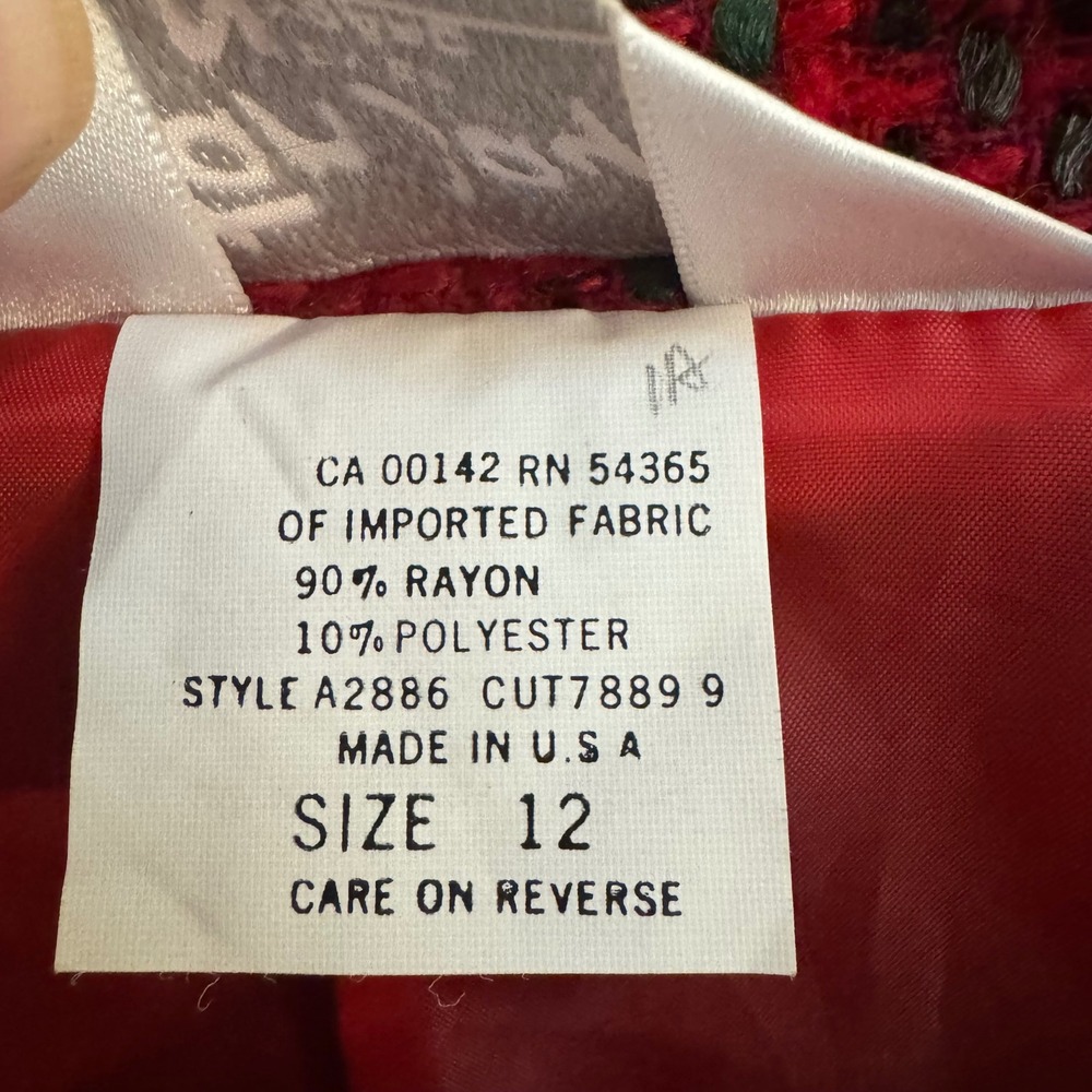 Tan Jay Vintage Red Plaid Tweed Blazer Gold Crest Button Jacket US 12 A2886 - Picture 3 of 8